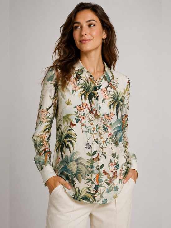 H&M Tops - H&M Tropical Botanical Bird Print Button Front Blouse Size US 2